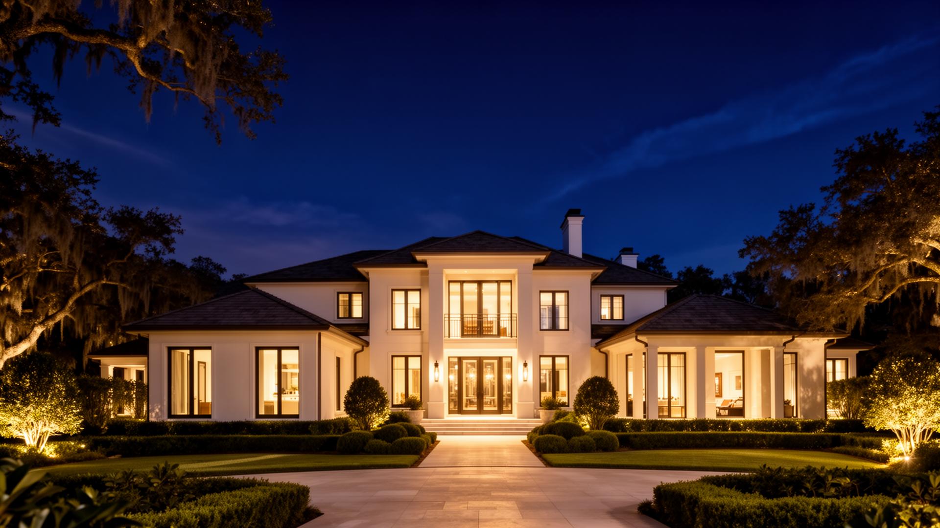Luxury home at dusk